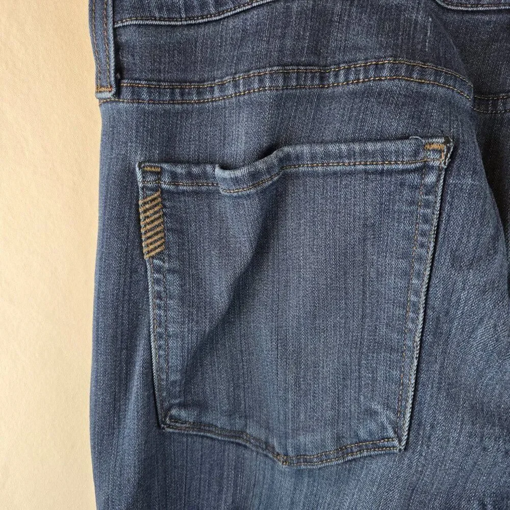 Paige Jeans Mens 34x27 Blue Denim Federal Slim Straight Dark Wash Stretch Damage